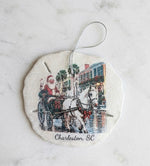 Glittery Santa Carriage Ride Rainbow Row Sand Dollar Ornament