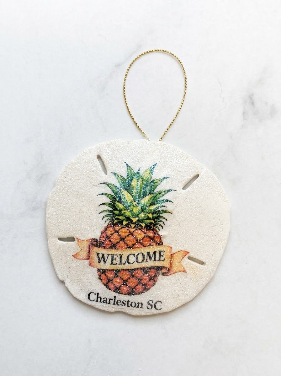 Pineapple Welcome Sand Dollar Ornament