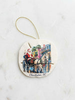 Glittery Santa Carriage Ride Rainbow Row Sand Dollar Ornament