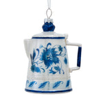 Glass Blue & White Teapot Ornament