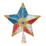 13.5" Red, White & Blue With Gold Accents 5-Point Star Tree Topper
