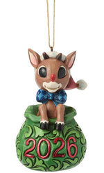 Dated 2026 Rudolph in Bag Ornament