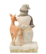 Woodland Snowman Holding a Fawn Figure